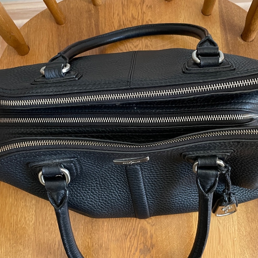 Cole Haan Structured Black Pebbled Leather Satchel Handbag - Picture 4 of 16